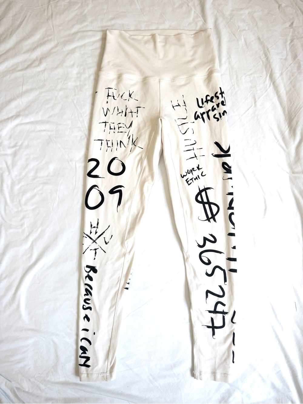 HTFU Original Analog Graphic Leggings - White with Black Script